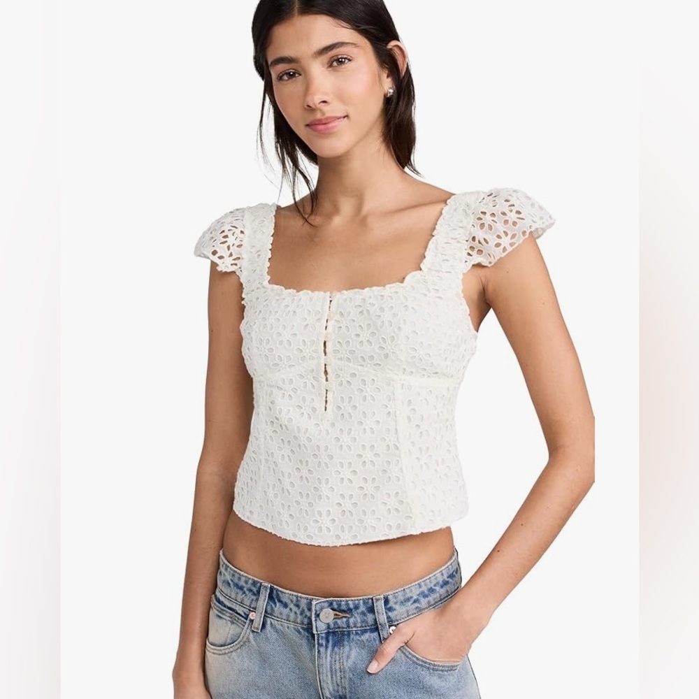Free People Free Women's Alma Top Cotton Ruffle Crop Eyelet size Medium